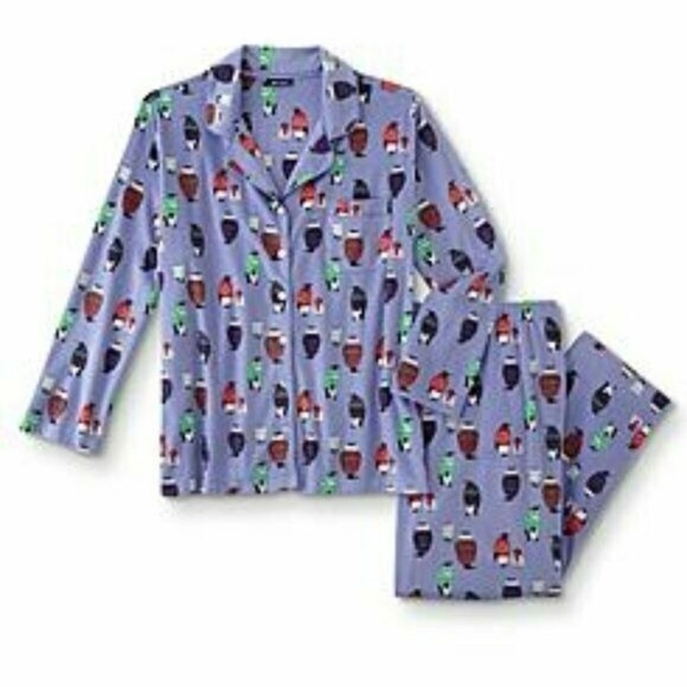 PJs Penguin Pajamas Womens 2X Blue Fleece 2 Piece Set Top Pants Sleepwear